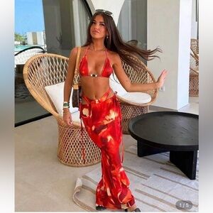 Red and Orange Tie-Dye Bikini Set